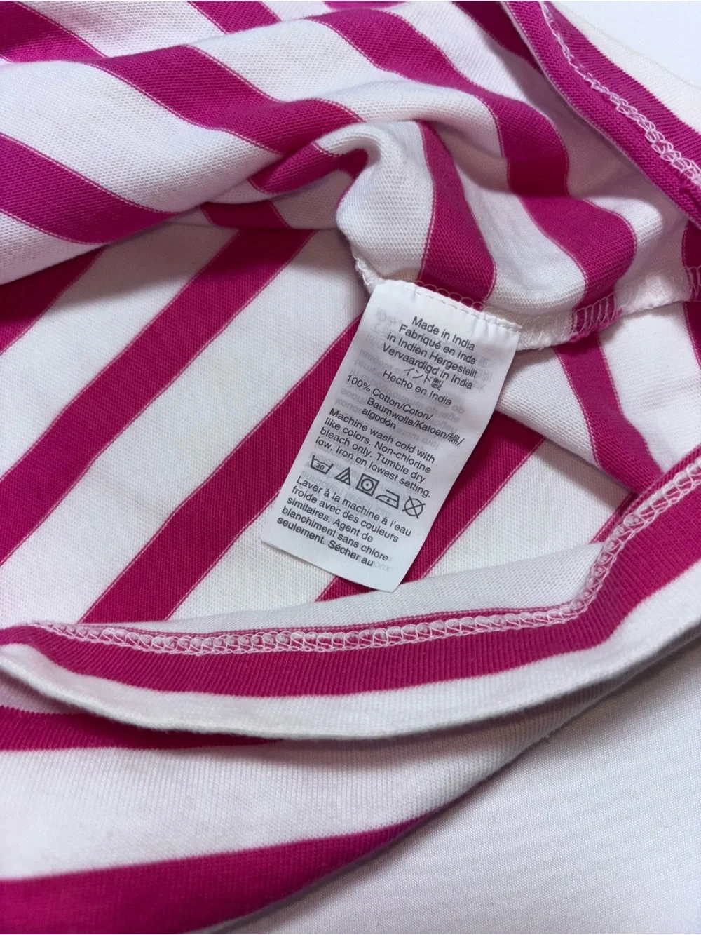 J. Crew Striped Puff-Sleeve 3/4 Sleeve Tee Fuchsia and White - Women’s Small